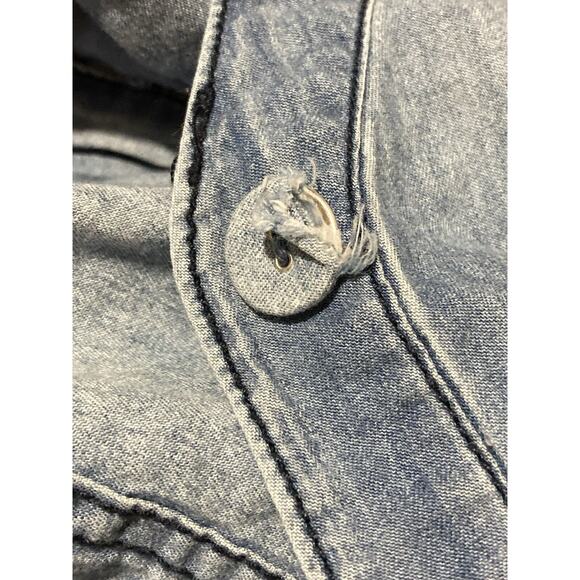 Ashley Stewart Romper Womens 18 Blue Chambray Cotton Shorts Flounce - Picture 5 of 6